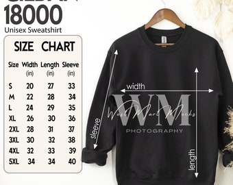 Gildan 18000 Size Chart, Gildan Sweatshirt Size Chart, Crewneck Sweatshirt Size Chart Gildan 18000, G180, Heavy Blend Crewneck Size Chart