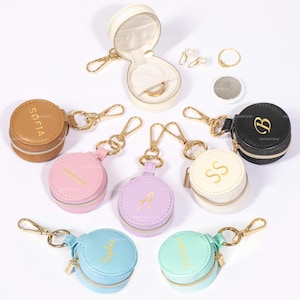 Keychain Mini Gym Ring Holder, Travel Small Ring Jewelry Box, AirTag Gym Leather Holder, Custom Name Small Jewelry Case, Bridesmaid Gift