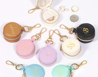 Keychain Mini Gym Ring Holder, Travel Small Ring Jewelry Box, AirTag Gym Leather Holder, Custom Name Small Jewelry Case, Bridesmaid Gift