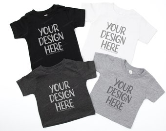 Bella Canvas 3001T Brother Sister Mockup Flat Lay, 3001B Bella Canvas Kleinkind T-Shirt Mockup, Schwarz Weiß Heather Sportliche Familie Geschwister Mock