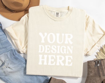 Comfort Colors 1717 Ivory Mockup, Comfort Colors Flat Lay Mockup, CC 1717 Mockup, Boho Flat lay Shirt, Folded Comfort Color Shirt Mockup