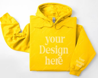 Gildan 18500 Sleeve Gold Hoodie Mockup, Folded Gold Hoodie Sleeve Mockup, Gildan 18500 Sleeve Mockup, Hoodie Sleeve Mockup, Hoodie Mock POD