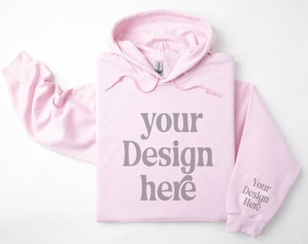 Gildan 18500 mouw licht roze hoodie mockup, gevouwen hoodie mockup, Gildan 18500 mouw mockup, hoodie mouw mockup, hoodie sjabloon POD