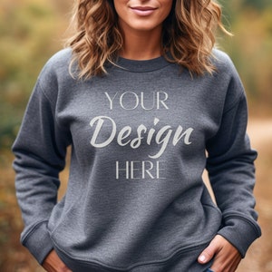 Dark Heather Gildan18000 Mockup, Dark Heather Gildan Sweatshirt Mockup, Dark Heather Sweatshirt Model Mockup,  18000 Crewneck Heather Dark