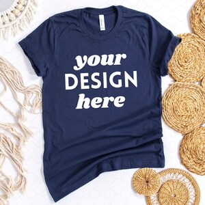 Bella Canvas 3001 Mockup Navy, Bella & Canvas Navy Color T-shirt Mockup, Plain Mockup, Summer Boho Style