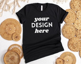 Bella Canvas 3001 Mockup Black, Bella & Canvas Black T-shirt Mockup, Plain Mockup, Summer Boho Style