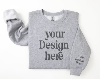 Gildan 18000 Sport Gray Sleeve Sweatshirt Mockup, Gray Flat Lay Folded Sweatshirt Sleeve & Wrist Print on Demand Mock, Gildan Flatlay Mock