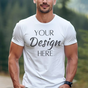 Bella Canvas 3001 White Mockup, Male Model T-Shirt Mockup, Bella 3001 Man T-shirt Mockup, White Tee Mockup, Athletic Male Model Fall Mockup