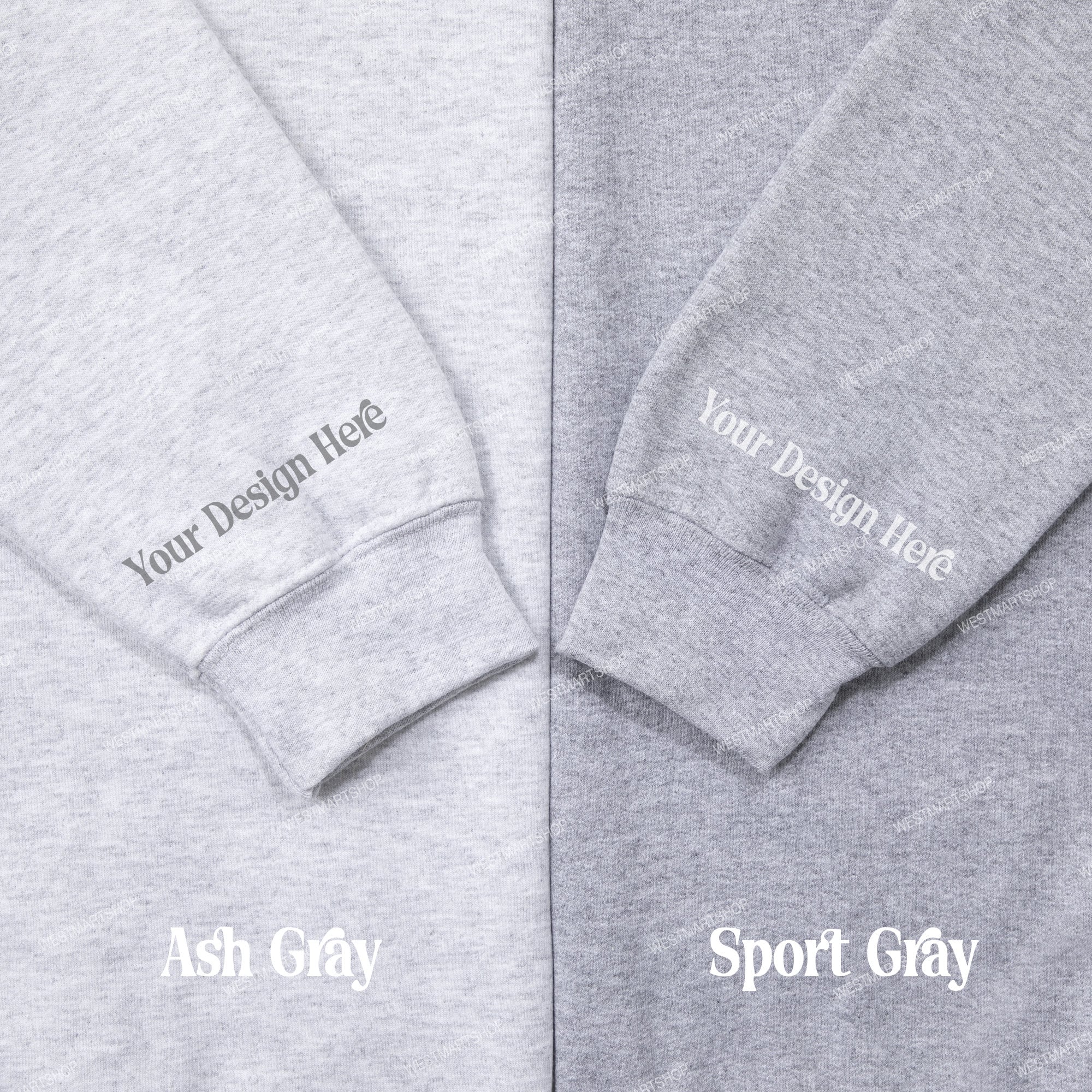 Gildan 18000 Sleeve Ash and Sport Gray Couple Sweatshirt Mockup