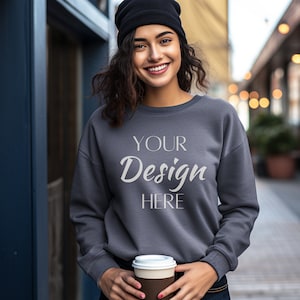 Dark Heather Gildan18000 Mockup, Dark Heather Gildan Sweatshirt Mockup, Dark Heather Sweatshirt Model Mockup,  18000 Crewneck Heather Dark