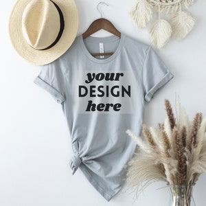 Solid Athletic Grey Bella Canvas 3001 tshirt mock up hanging,  Flat Lay Mockup, Hanging Tshirt Mockup, JPG Digital Download