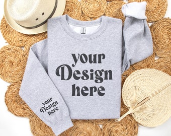Gildan 18000 Sleeve Sweatshirt Gray Mockup, Sport Gray Gildan Clean Flat Lay Sweatshirt Sleeve Mockup, Sweatshirt Sleeve Folded, Gildan18000