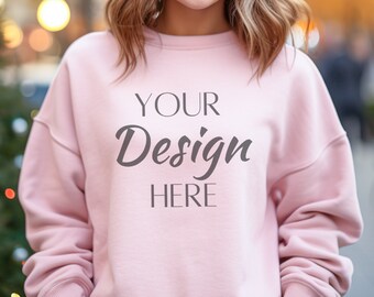Light Pink Gildan 18000 Mockup, Light Pink 18000 Sweatshirt Mockup, Sweatshirt Model Mockup, Light Pink Gildan Crewneck Mockups, Light Pink