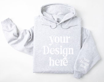 Gildan 18500 Sleeve Ash Hoodie Mockup, Ash Folded Hoodie Mockup, Gildan 18500 Sleeve Mockup, Hoodie Sleeve Mockup, Hoodie Photo Template POD