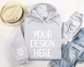 Ash Gildan 18500 Sleeve Hoodie Mockup, Folded Hoodie Mockup, Right Cuff Sleeve Sweater Mockup, Folded Hoodie Sleeve Mockup, Hoodie POD