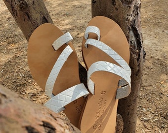 Handmade Genuine leather sandals HERA White