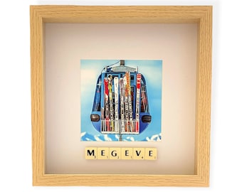 Cadre "MEGEVE/SKI" personnalisable Lettres Scrabble et couleur du cadre