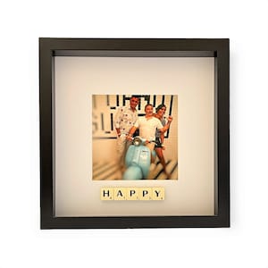 Customizable BLACK wooden frame Photo and letters Scrabble