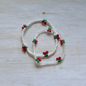 Perlen Armband Kirsche, Kirsche Perlen Armband, Stapelbare Armbänder, Sommer Armbänder, Kirsche, Perlen Armbänder