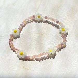 Daisy Flower Beaded Bracelet, Daisy Bracelet, Flower Bracelet, Handmade Bracelet