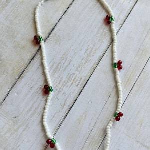 Cherry Beaded Necklace, Cherry Beaded Ring, Cherry Necklace, Cherry Bead Set, Beaded Cherry, Beaded Cherry Set