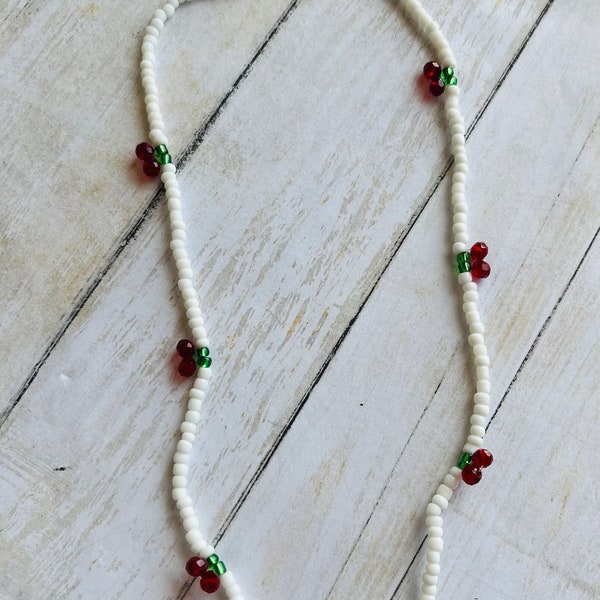 Cherry Beaded Necklace, Cherry Beaded Ring, Cherry Necklace, Cherry Bead Set