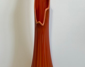 L.E. Smith Dark Caramel Bittersweet Ribbed Swung Vase 24” Tall