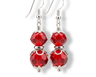 Victorian Red Crystal Earrings • Silver Filigree Drops • Antique Style Jewellery • Romantic Vintage Dangles • Handmade Gift for Her