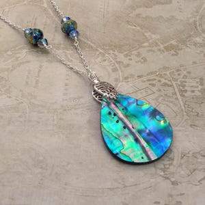 Abalone and Green Crystal Necklace in Sea Colors - Mermaid Inspired Abalone and Green Bead Necklace, Gift for Her