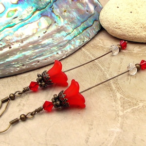 Flower Fairy Earrings - Bell Flower Drop Earrings, Vintage Style Lucite Dangle Earrings, Gift for her, bell flower earrings, antique style
