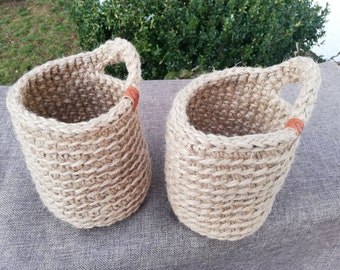 Hanging basket made of jute set of 2, bath basket, utensilo, crochet basket, utensilo basket, storage basket, wall basket, jute crochet basket