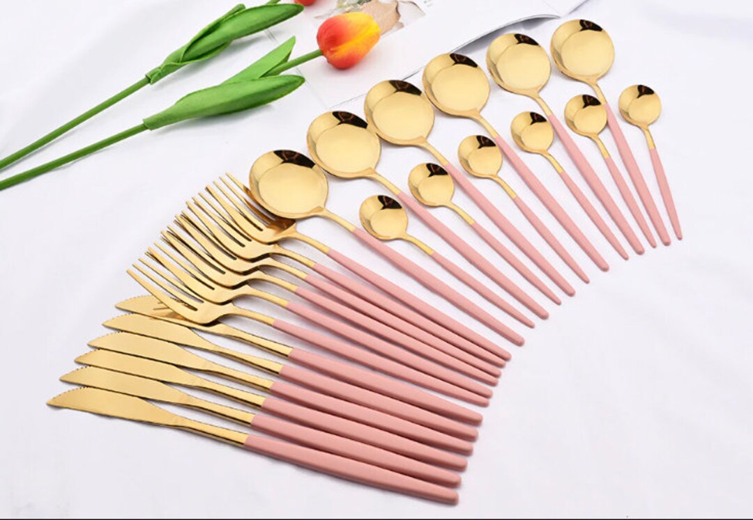 Pink Cutlery Set 24pcs Utensils Set Pink Kitchen Etsy