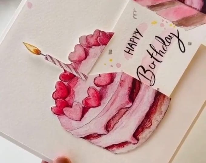 Handmade Pop-Up Birthday Card – Heart Pasta Design – Interactive 3D Greeting Card for Kids and Adults