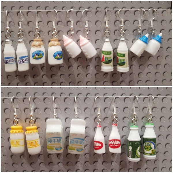 Milk bottle earrings, milk carton cool unique different quirky and handmade earrings