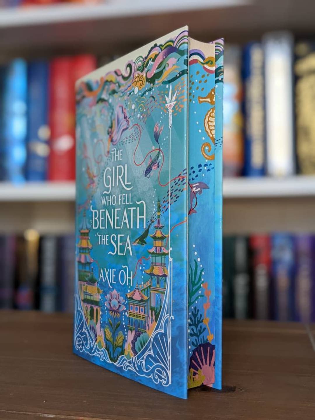 The Girl Who Fell Beneath the Sea by Axie Oh Custom Stencil Sprayed Hand Painted Edge Books Gift