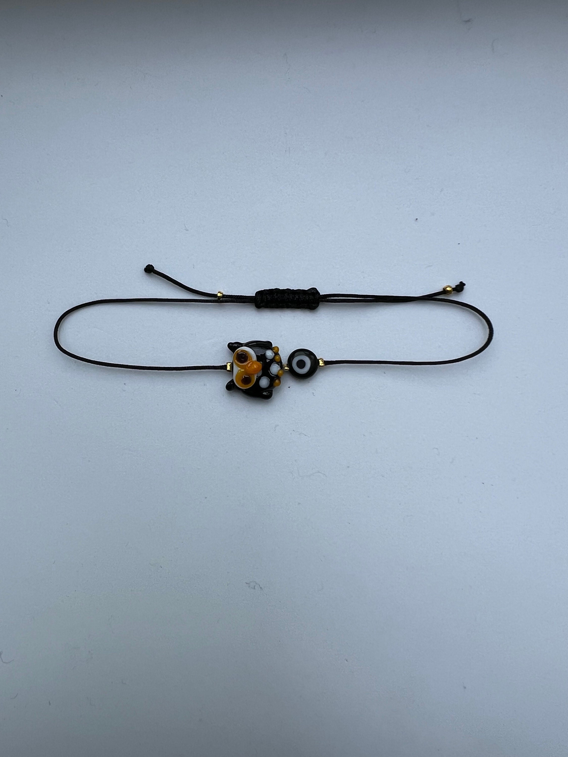 Murano Glass Handmade Owl Black Eye Evil Bracelet