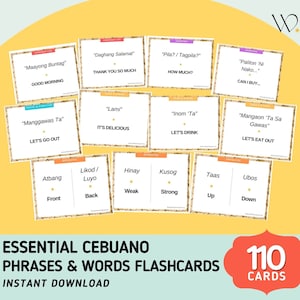 Essential Cebuano Phrasen (110 Karten) Flashcards - Cebuano Englisch Übersetzung Flashcards - Wortschatz Ausdruck - Printable Flashcards