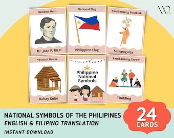 National Symbols of the Philippines (24) Flashcards - English Tagalog Flashcards - Printable Filipino Flashcards - Digital Download