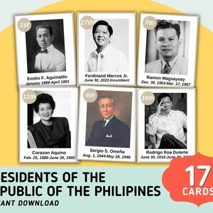 Republic of the Philippines Presidents (17 Cards) Flashcards - Filipino Presidents Flashcards - Digital Download