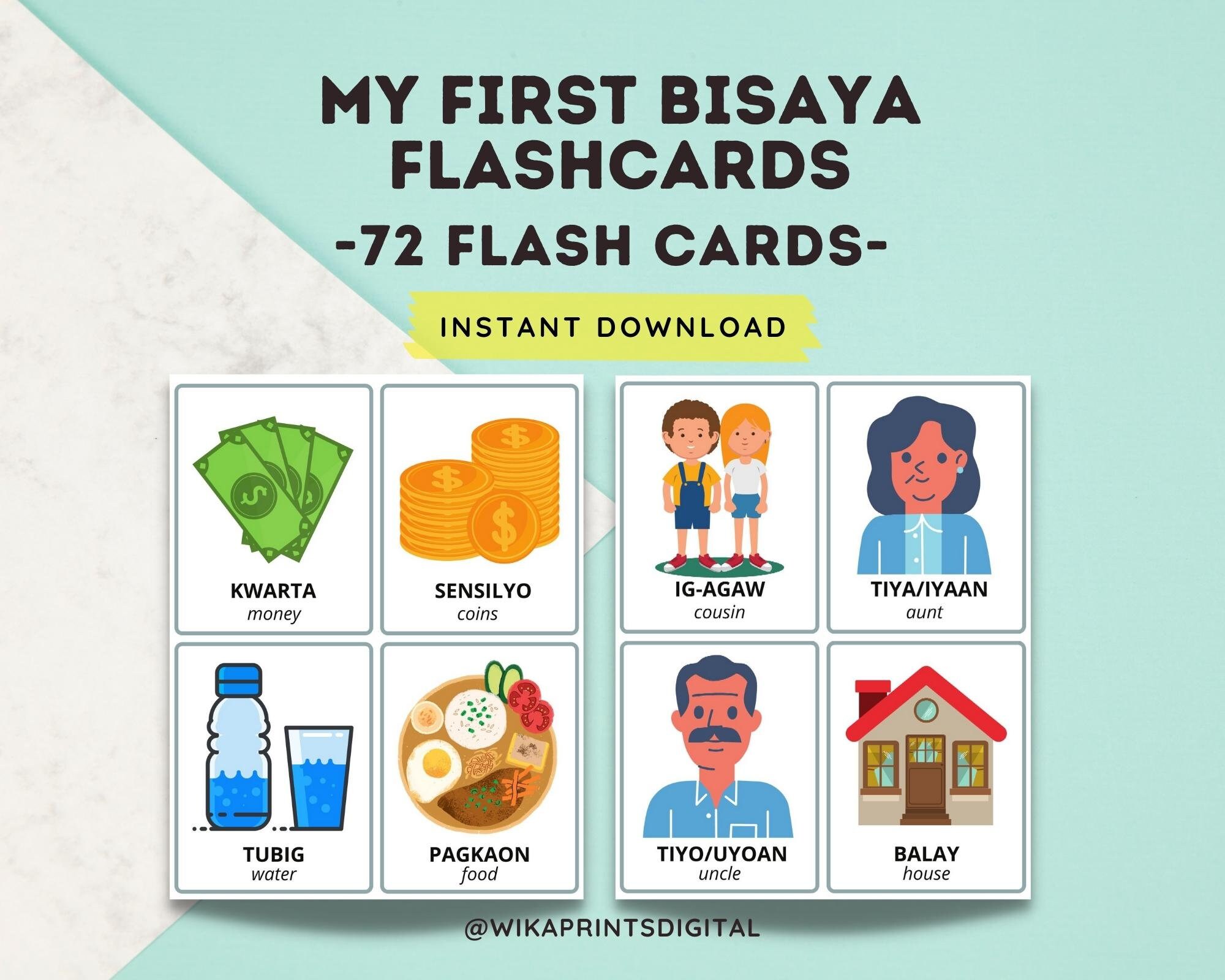 First Bisaya Words Flashcards 72 Cards W/ English Translation Bisaya Printable Flashcards