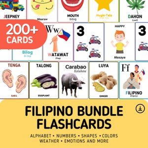 Mega Bundle de Flashcards Filipinos (mais de 200 cartões) | Flashcards imprimíveis em tagalo-inglês | Alfabeto, números, formas e muito mais | Download digital