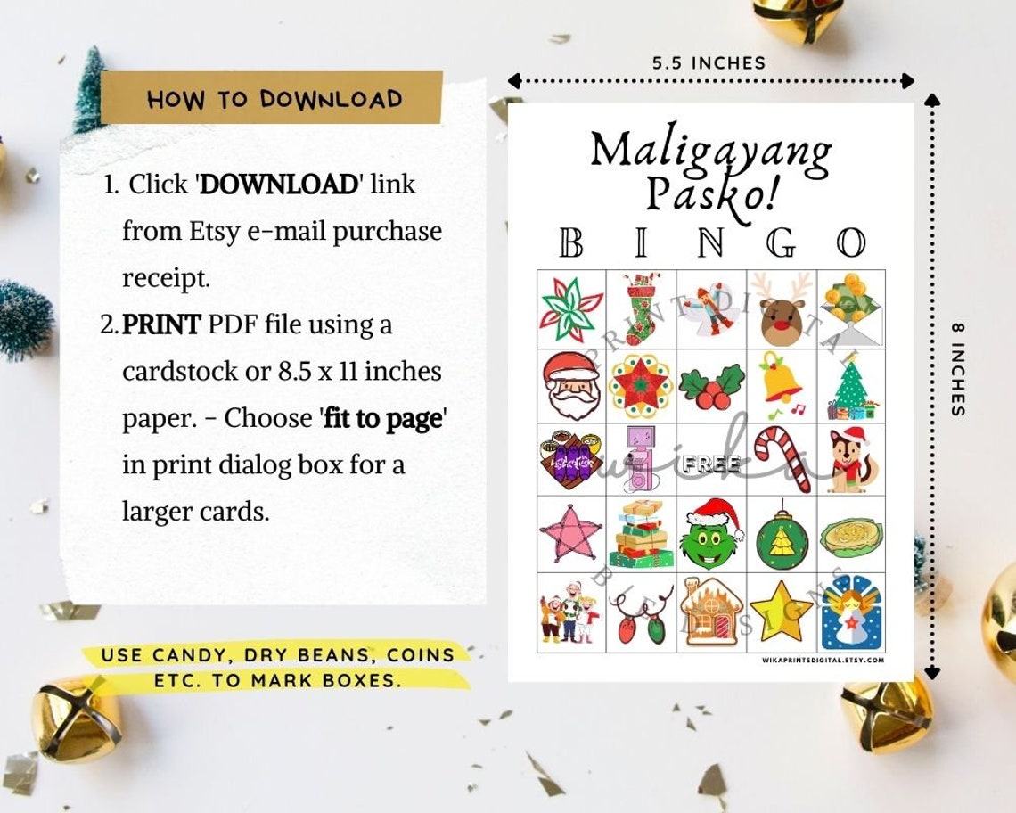 Pinoy Bingo Game 26 Cards Unique Filipino Christmas Images Printable