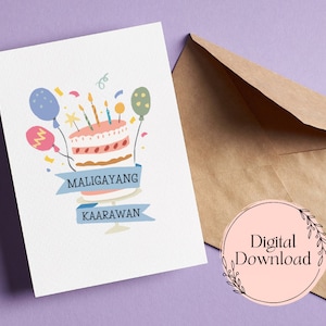 Maligayang Kaarawan Birthday Card Printable - Filipino Tagalog Greeting Card Printable, Filipino Birthday Card - Digital Download