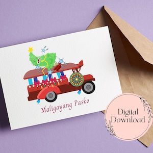 Biglietto d'auguri Jeepney di Natale stampabile - Biglietto di Natale stampabile - Biglietto d'auguri filippino - Download digitale