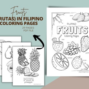 Fruits Coloring Pages (29 Pages) in Tagalog | Filipino Coloring Pages for Preschool Kindergarten | Filipino Coloring | Digital Download
