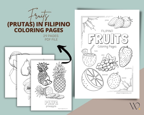 Fruits Coloring Pages (29 Pages) in Tagalog | Filipino Coloring Pages for Preschool Kindergarten | Filipino Coloring | Digital Download