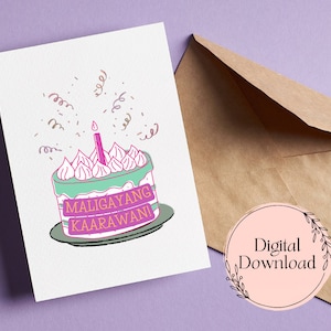 Ube Cake Birthday Card Printable, Maligayang Kaarawan Greeting Card, Purple Yam Filipino Themed Greeting Card - Digital Download