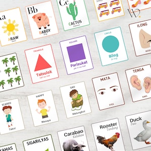 Filipino Flashcards Mega Bundle (200+ Cards) | Tagalog-English Printable Flashcards | Alphabet, Numbers, Shapes & More | Digital Download