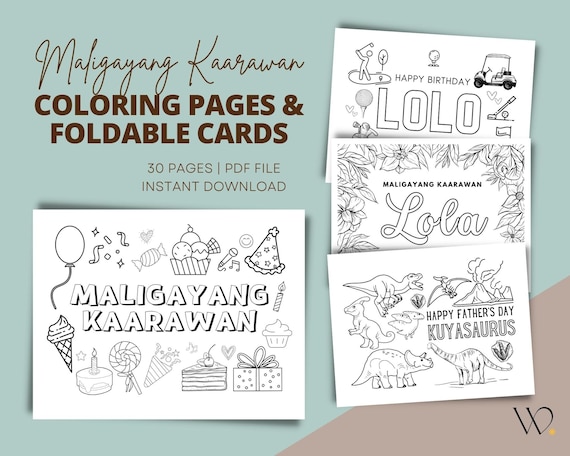 Happy Birthday Coloring Cards Printable 30 Printable PDF - Etsy