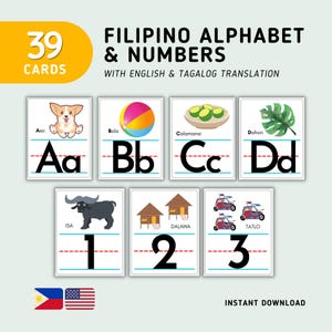 Filipino Alphabet with Numbers Flashcards - Tagalog Alphabet Flashcards - Filipino Montessori Flashcards - Digital Download